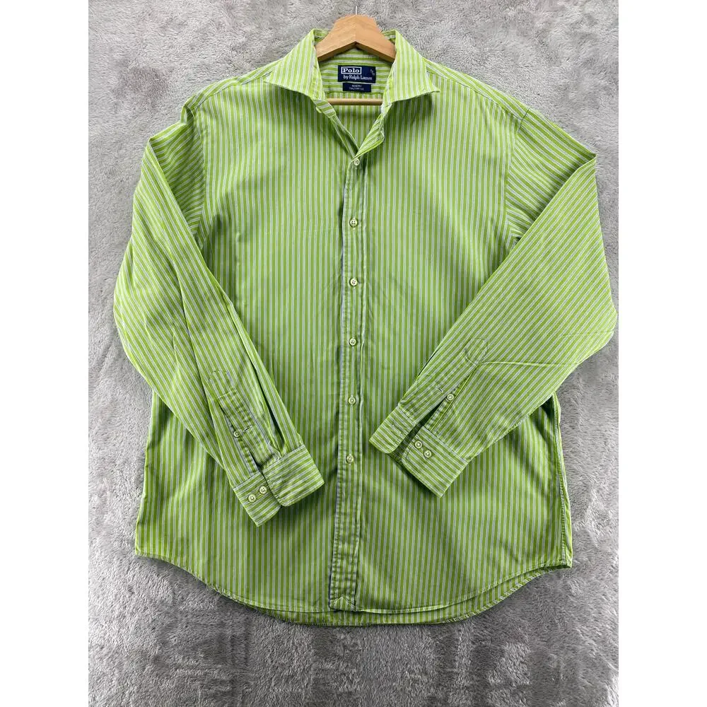 Polo Ralph Lauren Regent Custom Fit Green Blue Stripe Button Down Shirt Men's XL